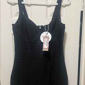 Boohoo Black Ribbed Bandage Dress